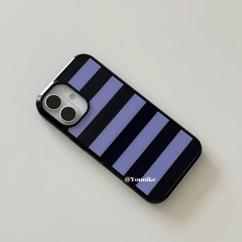 Phone Cases Purple - 韓国風紫黒ストライプ柄iPhoneケース iPhone 17 Air 16 Pro