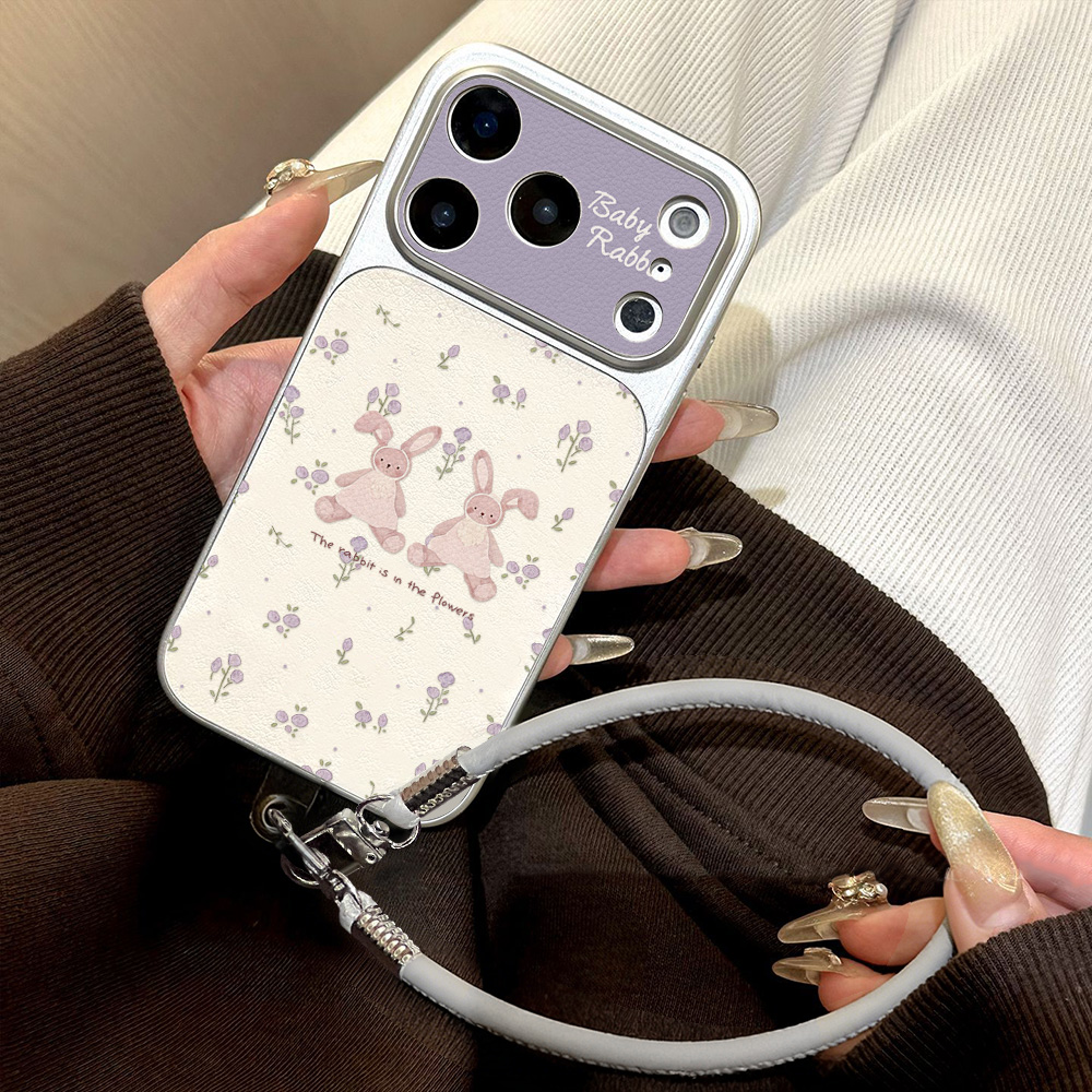 Phone Cases Cute Iphone 13 - かわいいウサギ柄PUレザー製iPhoneケース（iPhone 18 Pro Max、17、16、15、14、13、12、11 Pro Max対応）ソフトバックカバー、スタンド/ストラップ付き