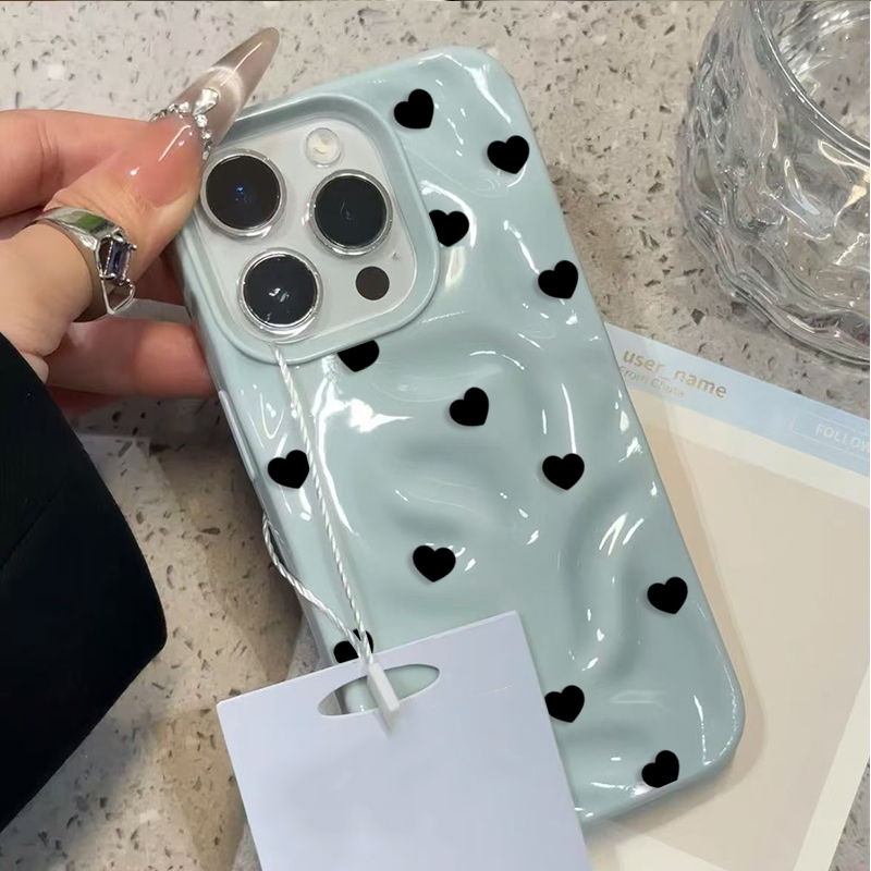 Phone Cases Cute Iphone 13 - 可愛い黒いハート柄の耐衝撃スマホケース iPhone 17 16 Plus 15