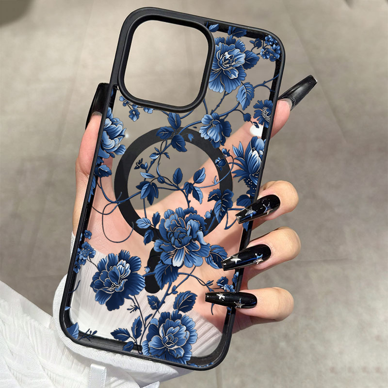 Phone Cases Vintage - 高級ヴィンテージブルーフローラルマグネット式iPhoneケース（iPhone 17、16、15 Pro Max、14 Plus、13、12、11、16 Pro、16E、17E対応）耐衝撃カバー
