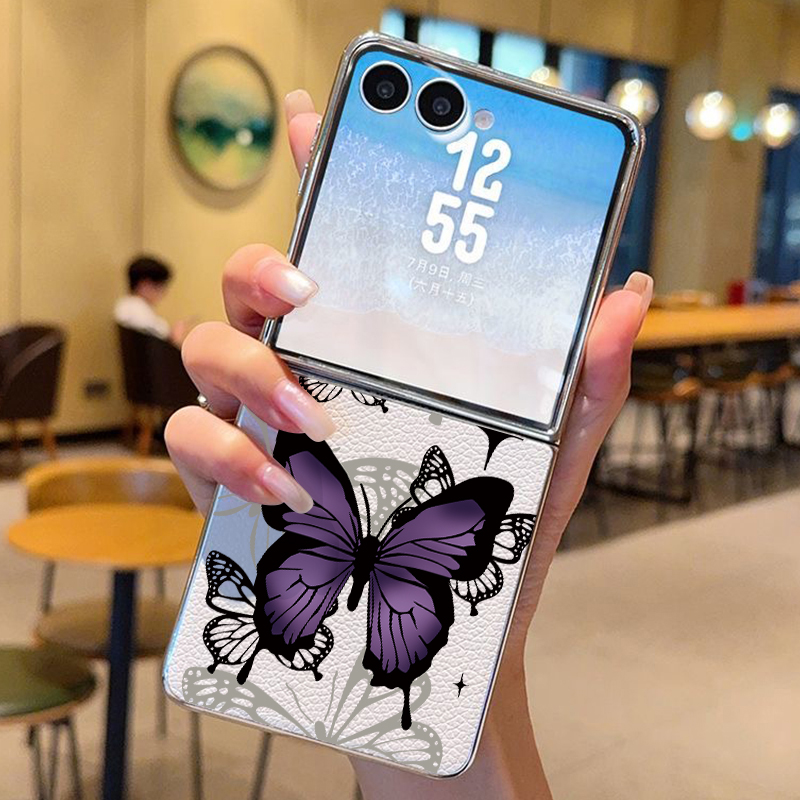 Phone Cases Purple - 紫蝶柄PUレザー製スマホケース Samsung Galaxy Z Flip7 FE