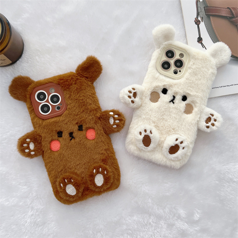 Phone Cases Popular - 韓国の3D漫画風クマのふわふわぬいぐるみカップル携帯ケース iPhone 17 Air 16 15