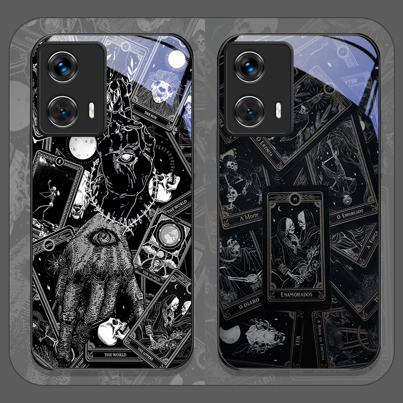 Phone Cases Vintage - ヴィンテージゴシックタロットカードプリント強化ガラス製スマホケース Motorola Moto G85 G84 G75