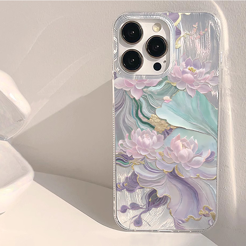 Phone Cases Otterbox - 夢のような紫の蓮の花柄の美しいiPhoneケース（iPhone 18 Pro、17、16、15、13、12、11、14 Pro Max、Air X、XR、XS、7、8