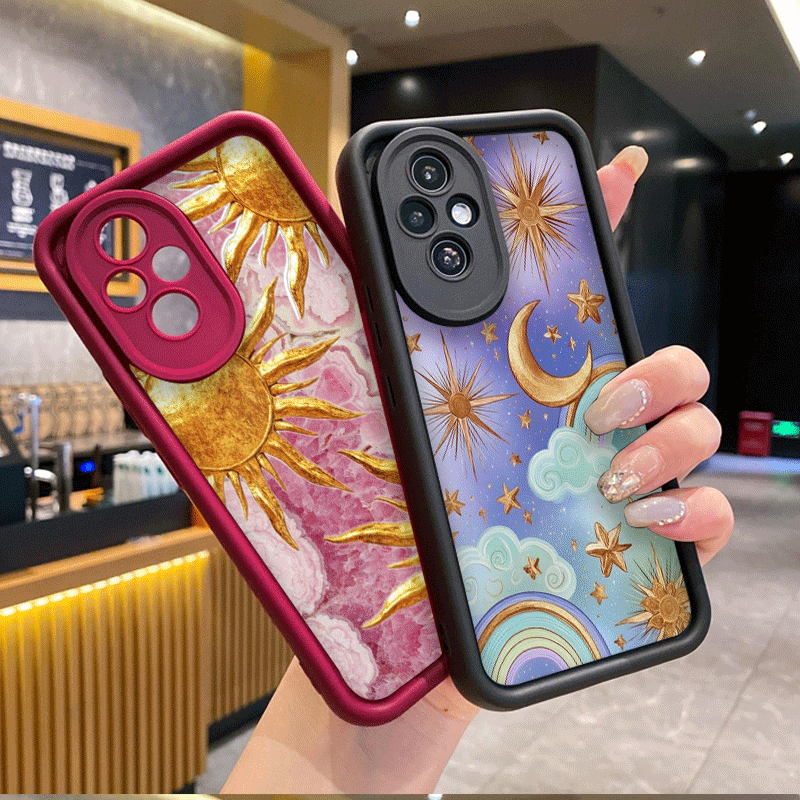 Phone Cases Vintage - ヴィンテージ風ゴールデン星空太陽月プリントスマホケース Honor Huawei Nova 11 Pro