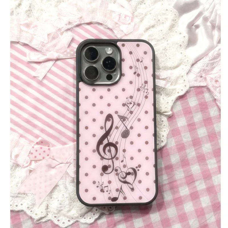 Phone Cases Brown - 韓国風ピンクブラウン水玉模様ガールハート音符柄スマホケース iPhone 17 16 15 14