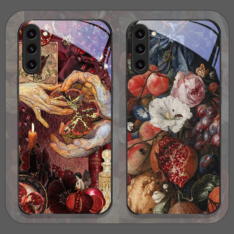 Phone Cases For Samsung Galaxy - 豪華なザクロの花柄強化ガラス製スマホケース Samsung Galaxy S25 Ultra S24