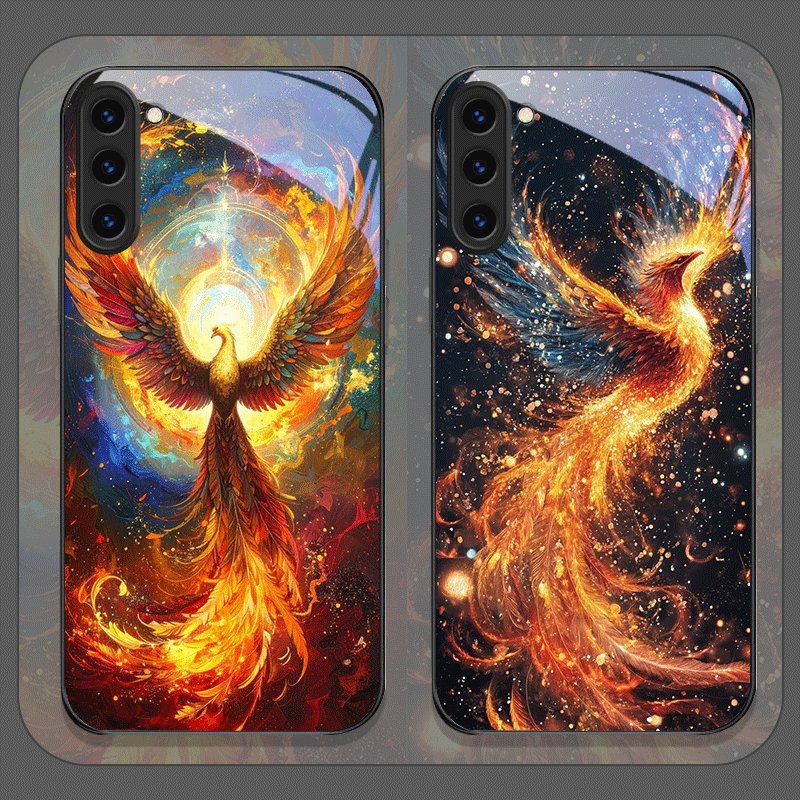 Phone Cases For Samsung Galaxy - 美的フェニックス火炎羽模様強化ガラス製スマホケース Samsung Galaxy S25 Ultra S24