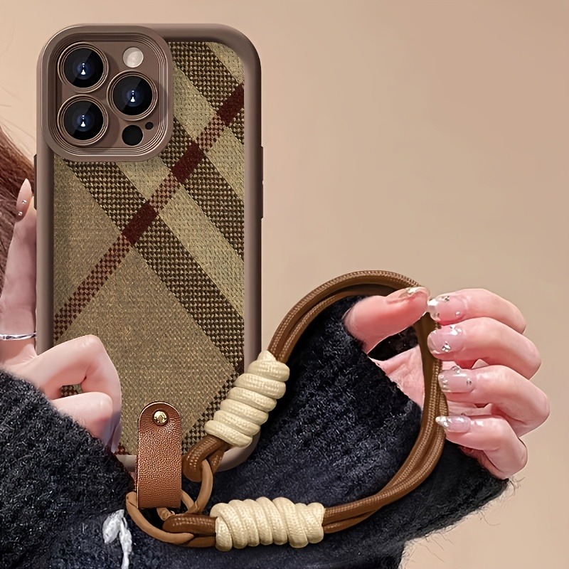 Phone Cases Brown - ブラウンストライプのランヤードストラップ付きスマホケース、Samsung Galaxy Note 20、S24、S22、S23、S25、S26 Plus、S24 FE、S23、S24、S25