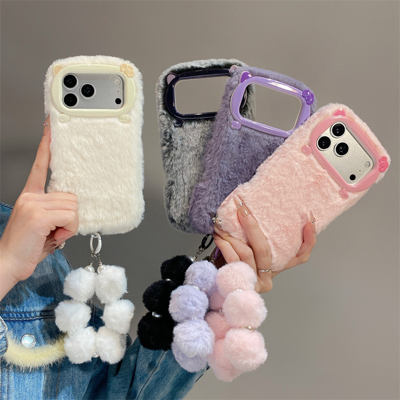 Phone Cases Popular - 高級感のある無地のファー素材のプラッシュフォンケース iPhone 17 Air 16 15