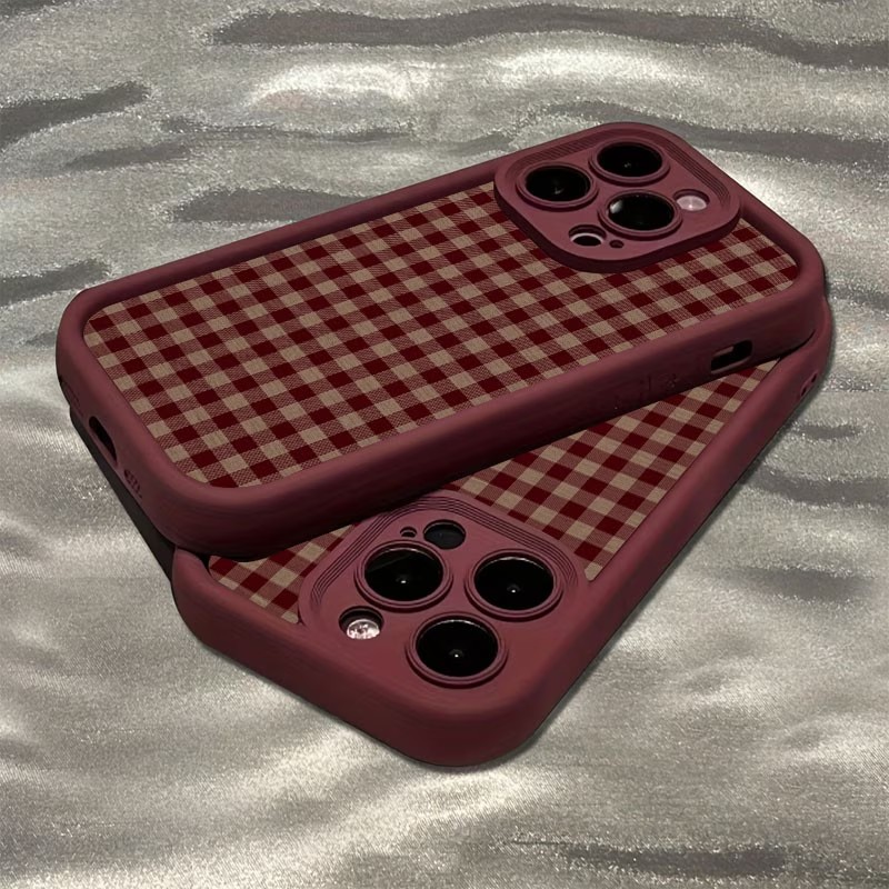Phone Cases Vintage - ワインレッド ヴィンテージ レッドブラウン チェック柄 TPU製 iPhoneケース