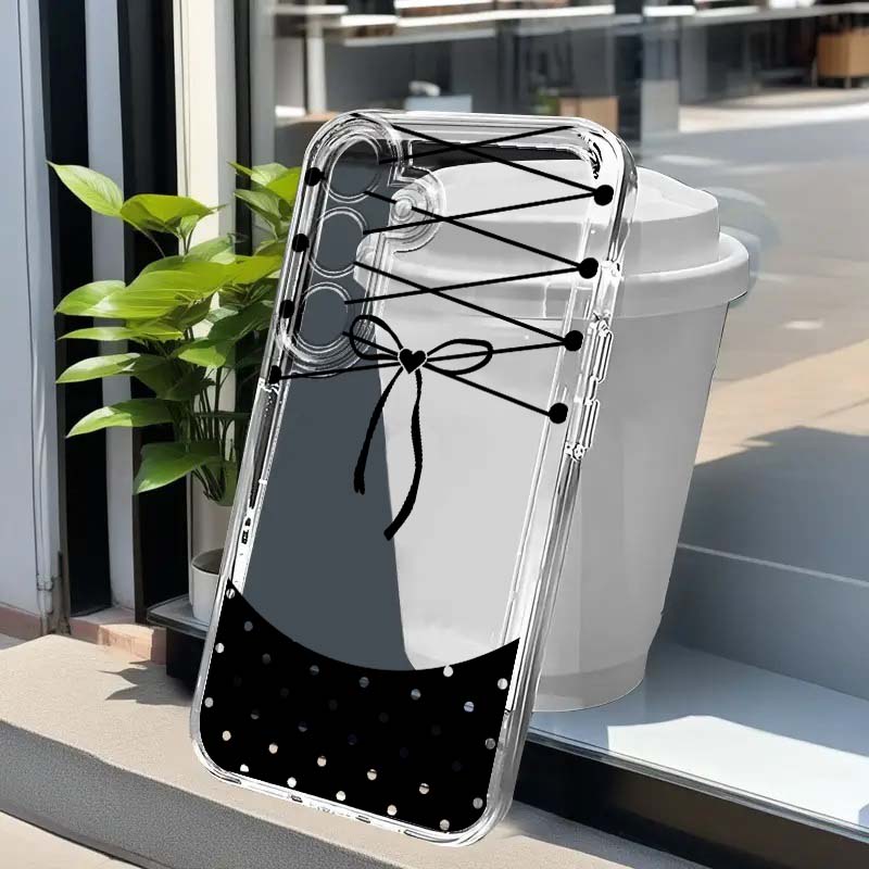 Phone Cases For Samsung A14 - 黒のリボン柄デザインのスマホケース Samsung Galaxy A73 A72 A71
