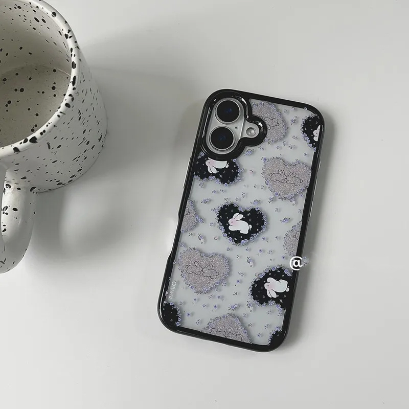 Phone Cases Purple - 韓国レトロガールラブ ラビット パープルフラワー アクリル製スマホケース iPhone 17