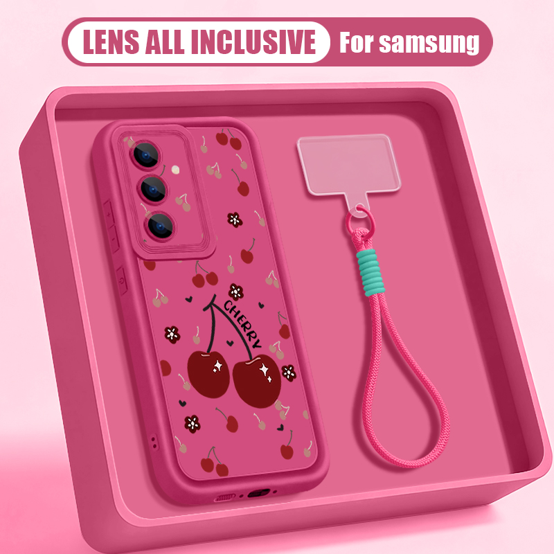 Phone Cases Motorola Edge 2025 - チェリーパターンのストラップ付きスマホケース、Samsung Galaxy S26 S25 S24 S23