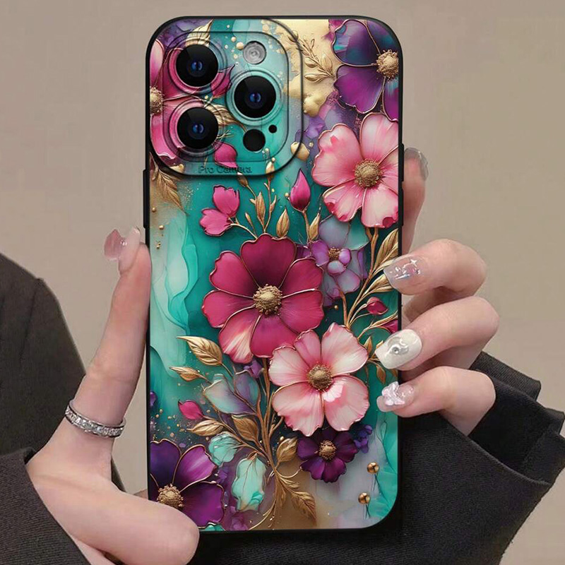 Phone Cases Vintage - ヴィンテージ花柄デザインのiPhoneケース（17、16 Pro Max、15、14、13、12、11、7、8、15、16 Plus、X、XR、16E、17E対応）指紋防止TPUカバー