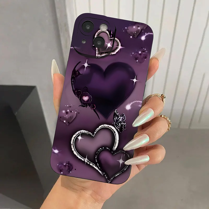Phone Cases Purple - パープルハート型デザインTPU製iPhoneケース iPhone 17 16 Proケース iPhone