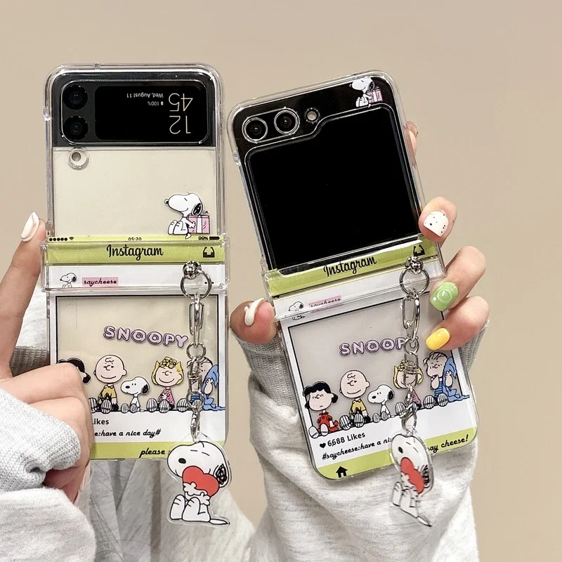 Phone Cases Brown - かわいい漫画スヌーピーチャーリーブラウン透明電話ケース サムスンギャラクシーZフリップ7 6 5用 ソフトTPUバックカバー Zフリップ3