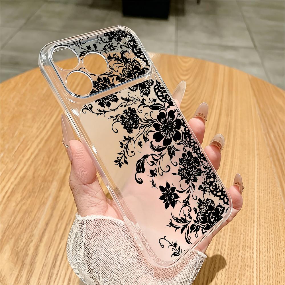 Phone Cases For Samsung A14 - iPhone 18、17、16、15、14、13、12、11 Pro/Max/Plusに対応した、黒色の模様入り透明スマホケース。落下防止・耐衝撃設計。