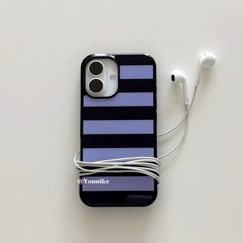 韓国風紫黒ストライプ柄iPhoneケース iPhone 17 - Phone Cases Purple のレビューと価格