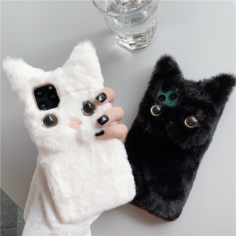 3Dキュートな漫画猫の毛皮のようなぬいぐるみ風スマホケース  - Phone Cases Popular のレビューと価格