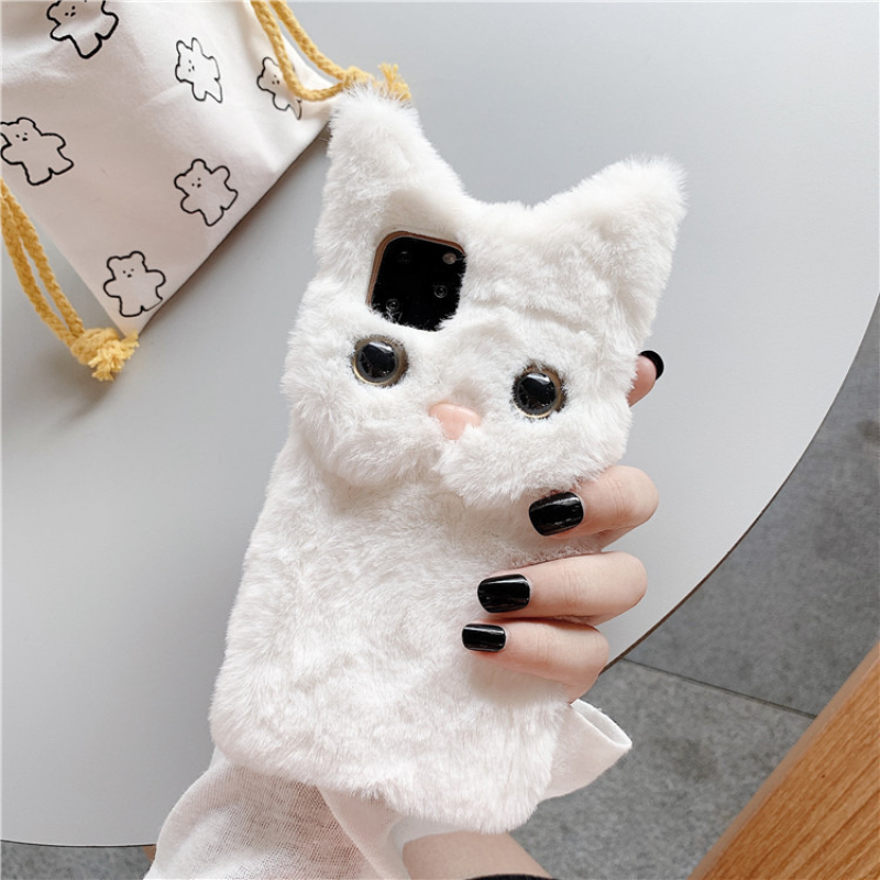 3Dキュートな漫画猫の毛皮のようなぬいぐるみ風スマホケース  - Phone Cases Popular のレビューと価格