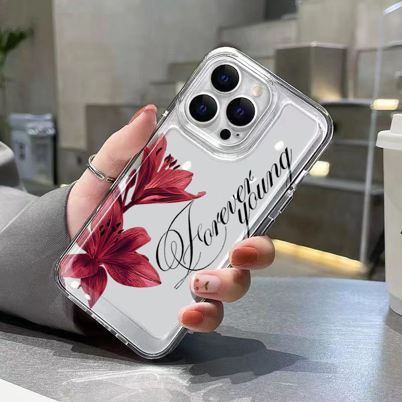 バーガンディカラーのユリ柄と英字デザインのiPhone用ケー - Phone Cases Otterbox のレビューと価格