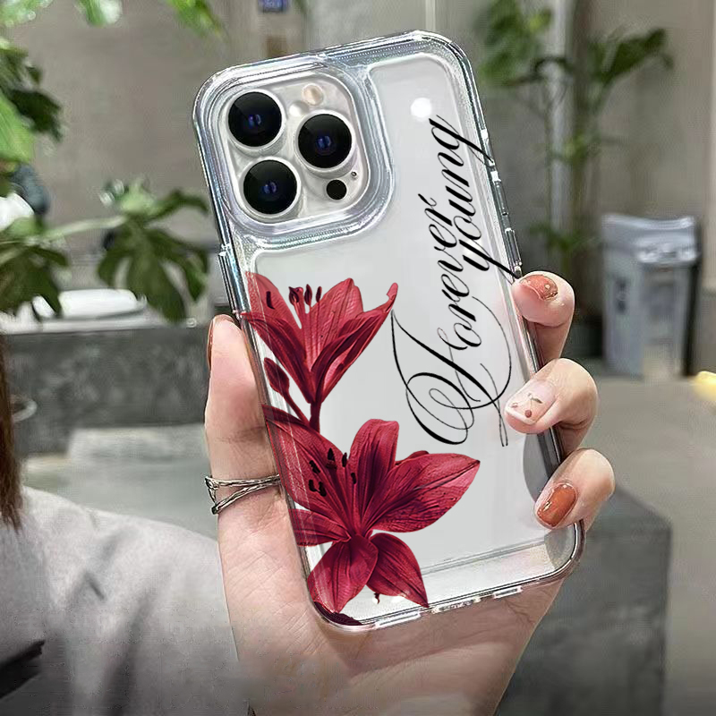 バーガンディカラーのユリ柄と英字デザインのiPhone用ケー - Phone Cases Otterbox のレビューと価格