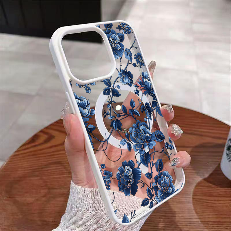 高級ヴィンテージブルーフローラルマグネット式iPhoneケー - Phone Cases Vintage のレビューと価格