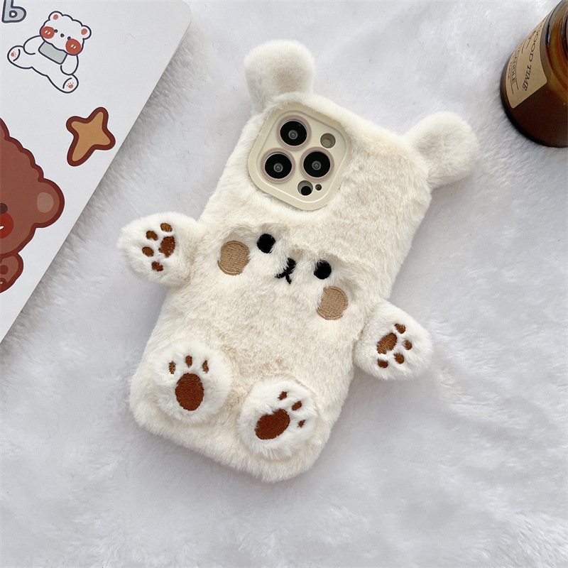 韓国の3D漫画風クマのふわふわぬいぐるみカップル携帯ケース  - Phone Cases Popular のレビューと価格