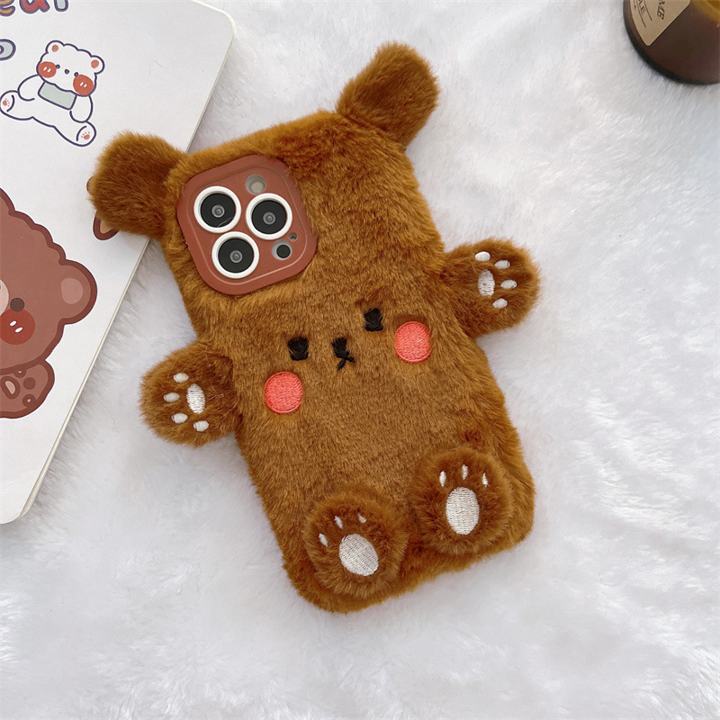 韓国の3D漫画風クマのふわふわぬいぐるみカップル携帯ケース  - Phone Cases Popular のレビューと価格