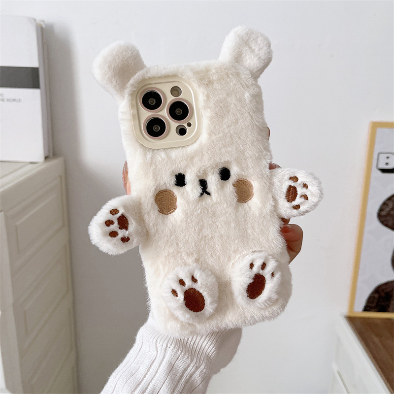 韓国の3D漫画風クマのふわふわぬいぐるみカップル携帯ケース  - Phone Cases Popular のレビューと価格
