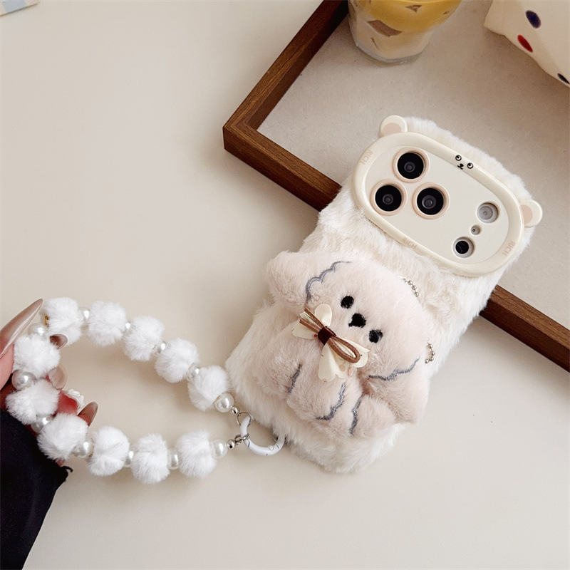 3D漫画風リボン付き子犬のふわふわぬいぐるみスマホケース i - Phone Cases Popular のレビューと価格