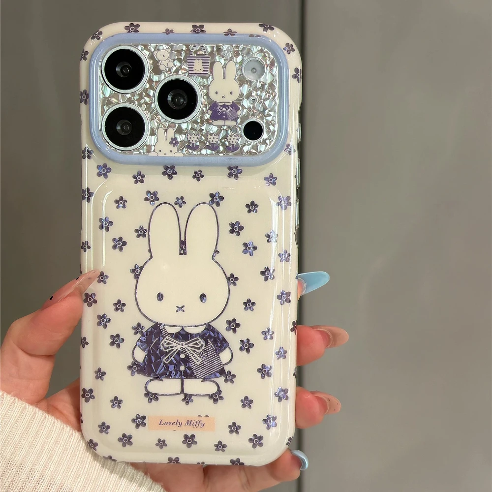 かわいい韓国風のミッフィーのウサギと花の柄が描かれた、iPh - Phone Cases Purple のレビューと価格