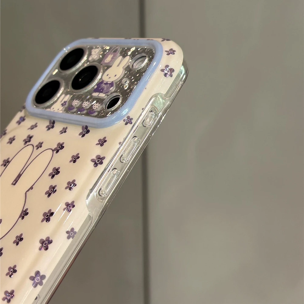 かわいい韓国風のミッフィーのウサギと花の柄が描かれた、iPh - Phone Cases Purple のレビューと価格
