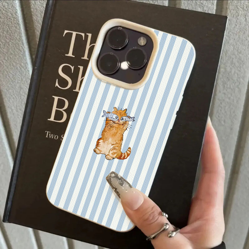 可愛いストライプ柄の子猫と魚のデザインのiPhoneケース  - Phone Cases Cute Iphone 13 のレビューと価格