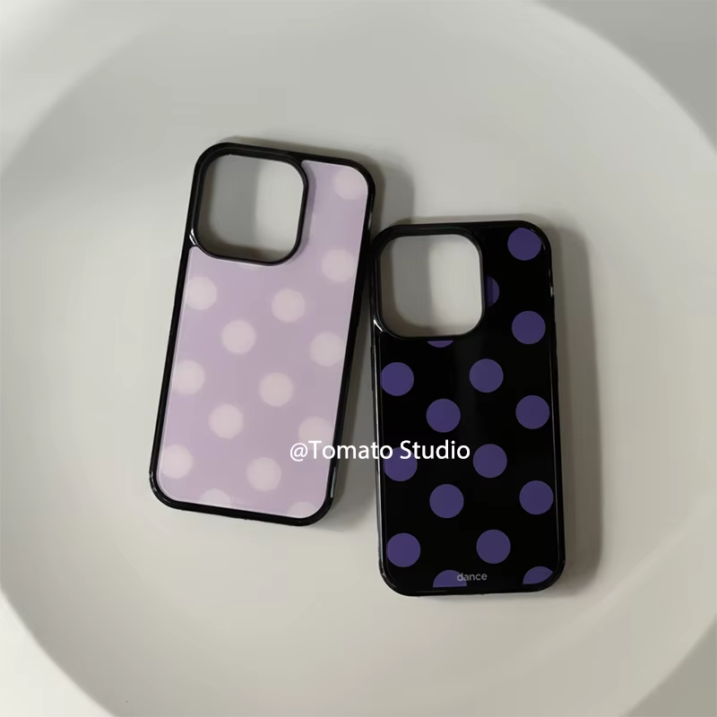 韓国風ファッション パープルポルカドット ドロップグルー ス - Phone Cases Purple のレビューと価格