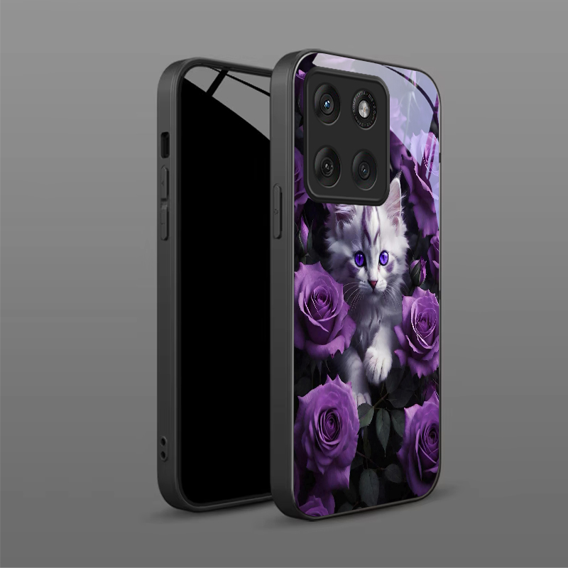 子猫と紫のバラ柄の黒いガラス製携帯電話ケース、モトローラモト - Phone Cases Purple のレビューと価格