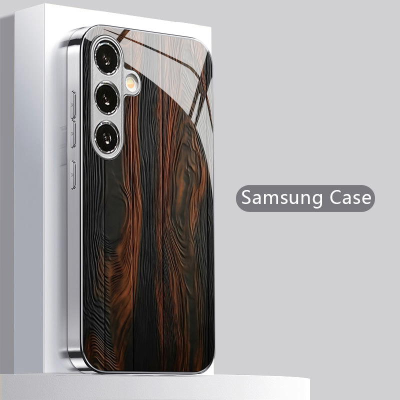 深みのある茶色の木目模様の2Dスマートフォンケース。対応機種 - Phone Cases Brown のレビューと価格