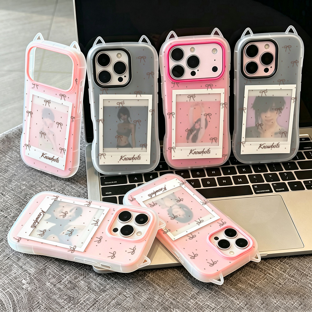 ブラウンのリボンが付いた3D猫耳デザインのiPhone用ケー - Phone Cases Brown のレビューと価格