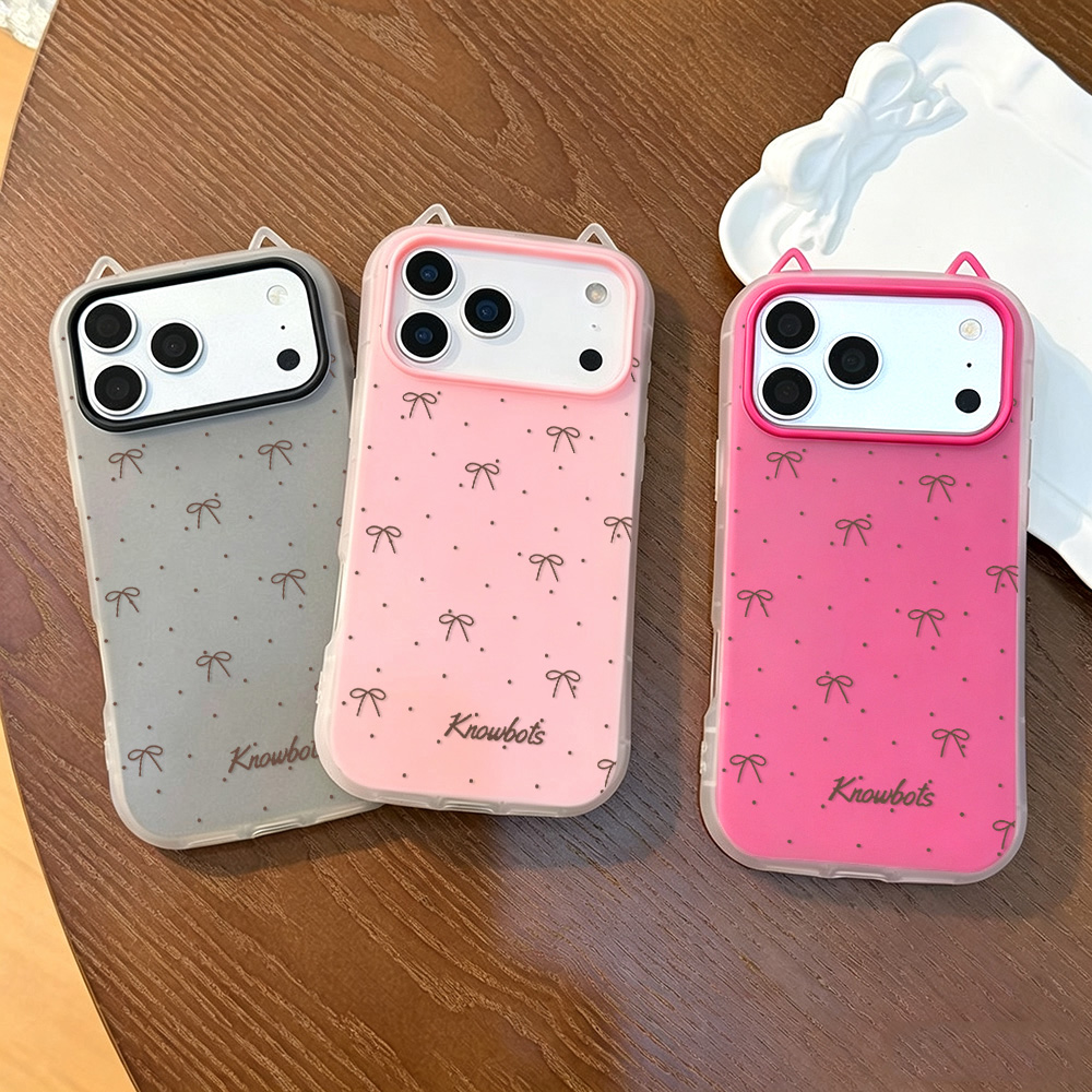 ブラウンのリボンが付いた3D猫耳デザインのiPhone用ケー - Phone Cases Brown のレビューと価格