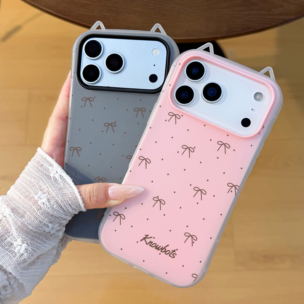 ブラウンのリボンが付いた3D猫耳デザインのiPhone用ケー - Phone Cases Brown のレビューと価格