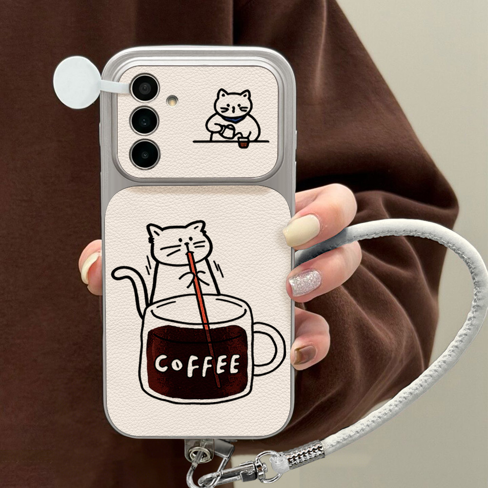 コーヒーと可愛い猫柄のスマホケース Samsung S26  - Phone Cases For Samsung A14 のレビューと価格