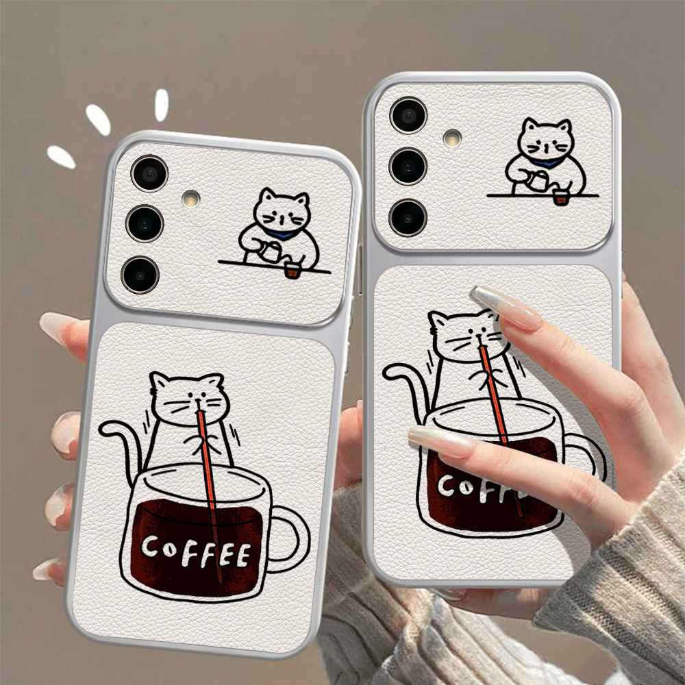 コーヒーと可愛い猫柄のスマホケース Samsung S26  - Phone Cases For Samsung A14 のレビューと価格