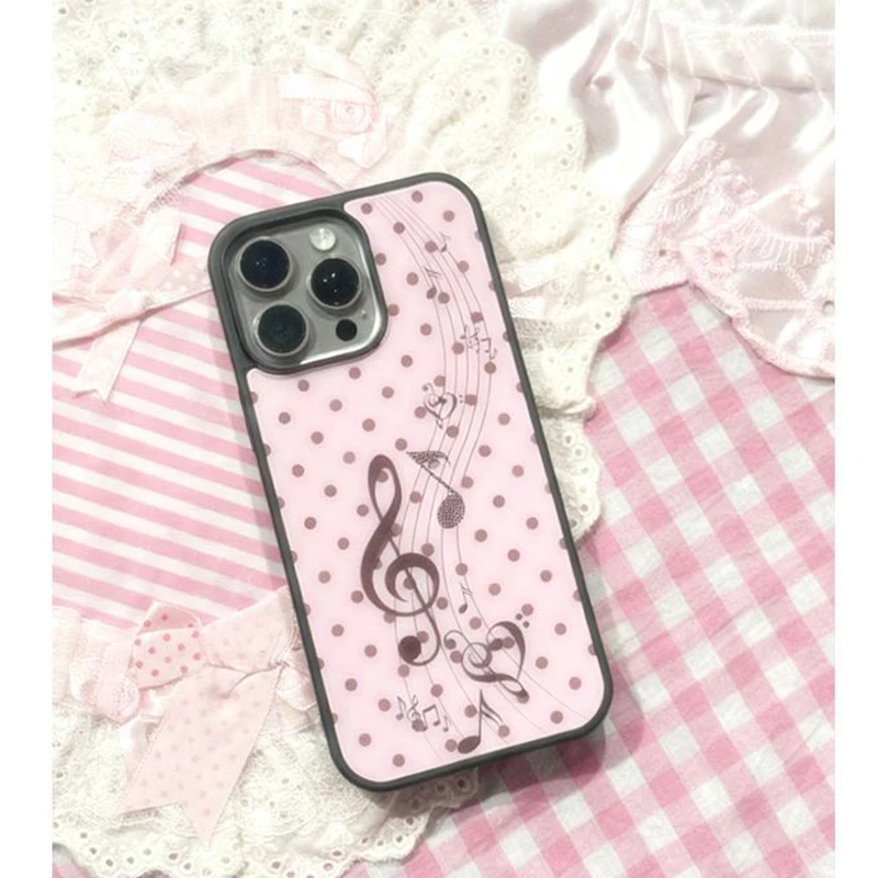 韓国風ピンクブラウン水玉模様ガールハート音符柄スマホケース  - Phone Cases Brown のレビューと価格