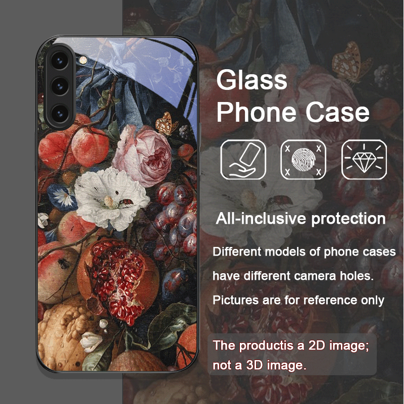 豪華なザクロの花柄強化ガラス製スマホケース Samsung  - Phone Cases For Samsung Galaxy のレビューと価格