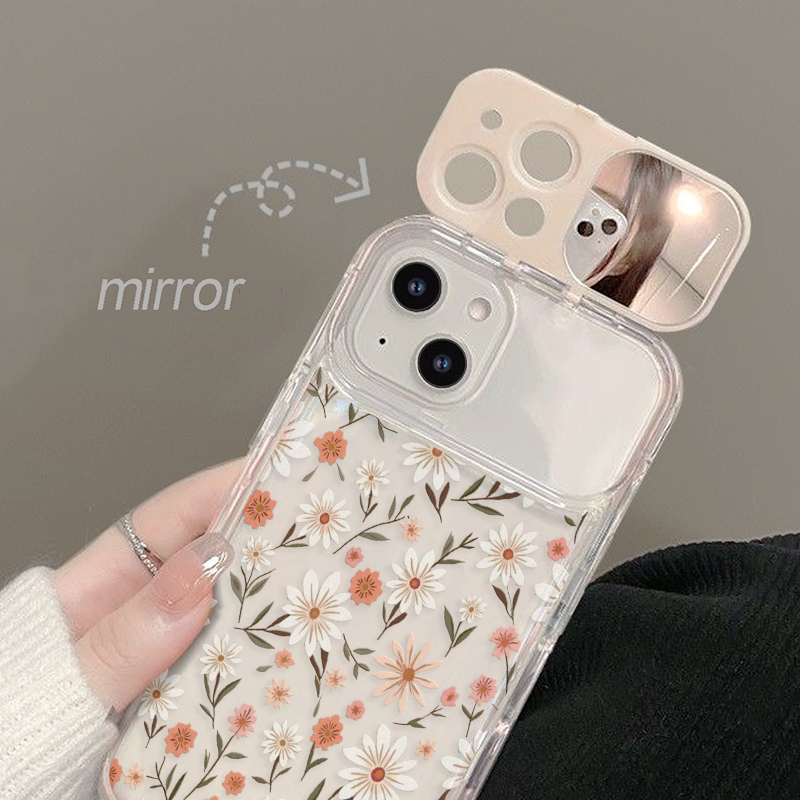 フリップレンズミラー付きスマホケース ヴィンテージデイジー柄 - Phone Cases Vintage のレビューと価格
