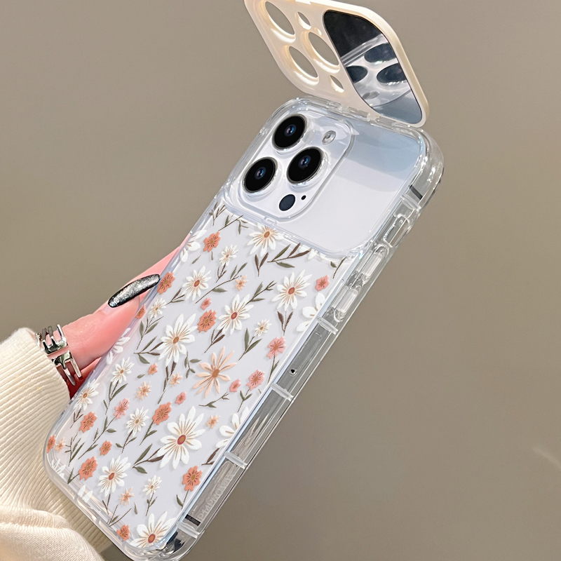 フリップレンズミラー付きスマホケース ヴィンテージデイジー柄 - Phone Cases Vintage のレビューと価格