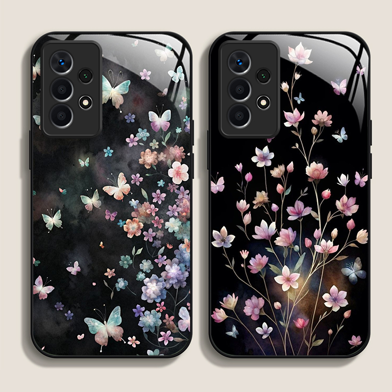 ヴィンテージ風花柄蝶々フラワーデザイン強化ガラス製スマホケー - Phone Cases For Samsung A14 のレビューと価格