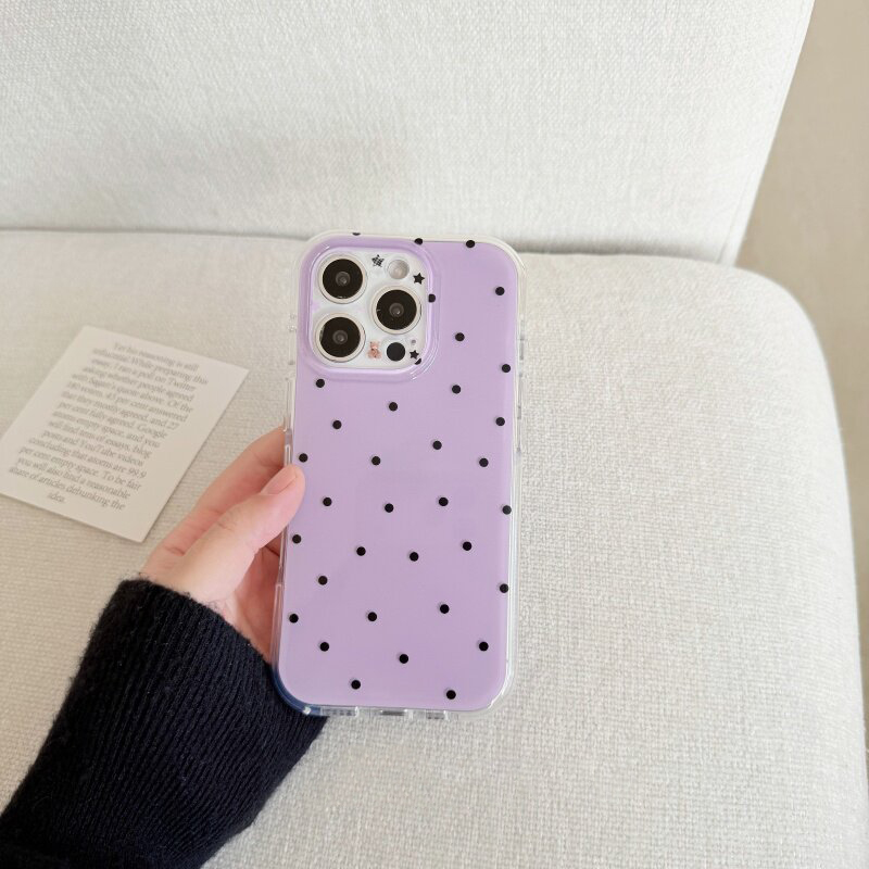 韓国の白と紫の水玉模様のiPhoneケース iPhone 1 - Phone Cases Purple のレビューと価格