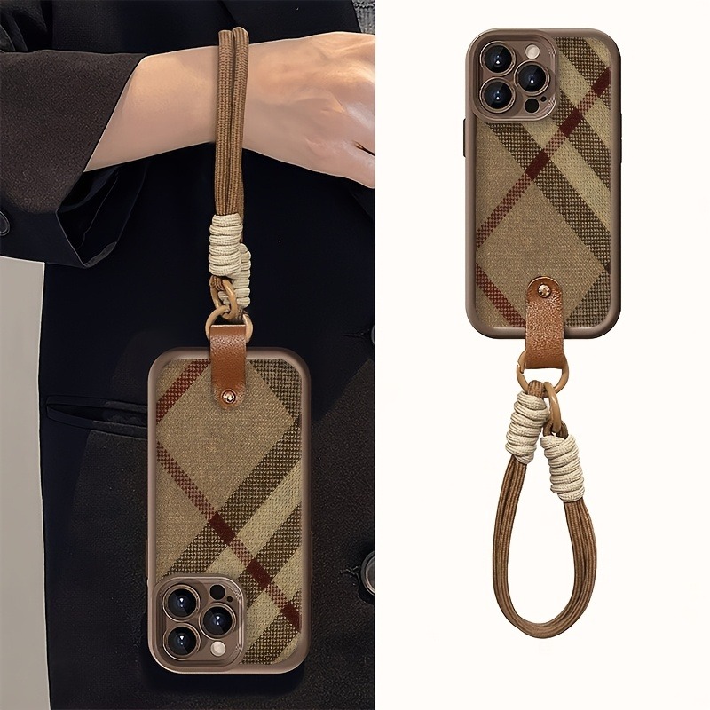 ブラウンストライプのランヤードストラップ付きスマホケース、S - Phone Cases Brown のレビューと価格